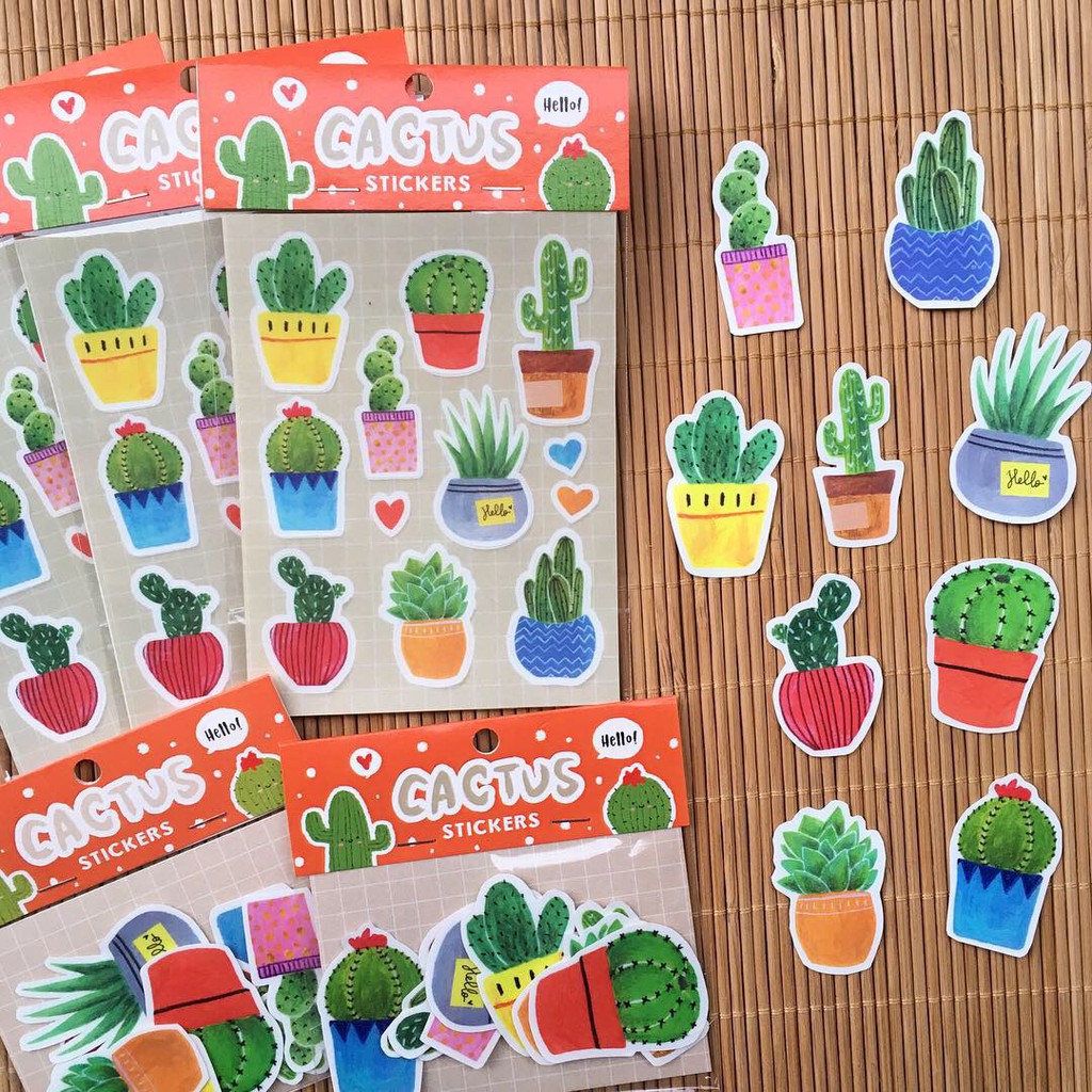 MENTOL ART Sticker Set Die Cut / Kiss Cut - Stiker Ilustrasi-Cactus