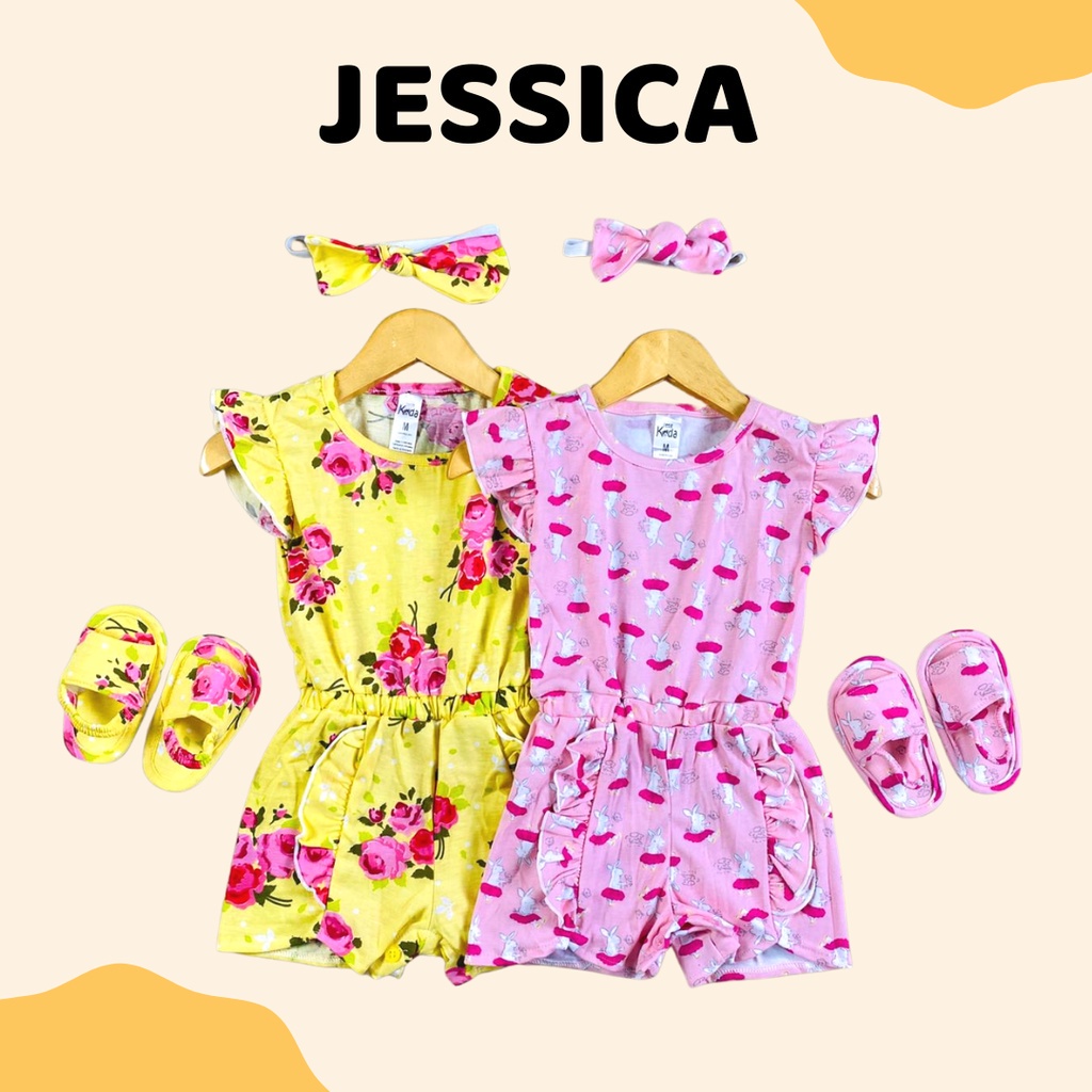 3-15 BLN JUMPSUIT BAYI JESSICA FREE HEADBAND dan SANDAL by LITTLE KODA (SNI)