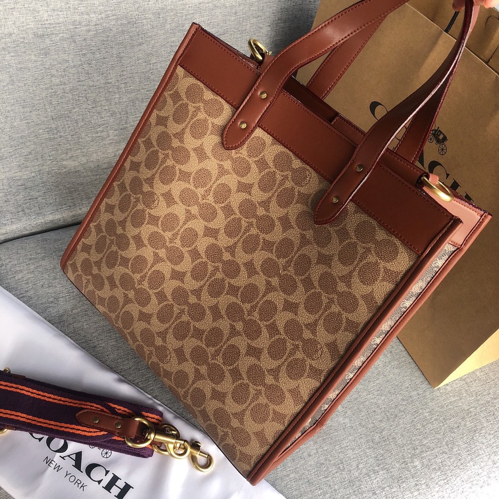 [Instant/Same Day]0776  Coach Field Tote in Signature Canvas With Horse and Carriage Print  ttb