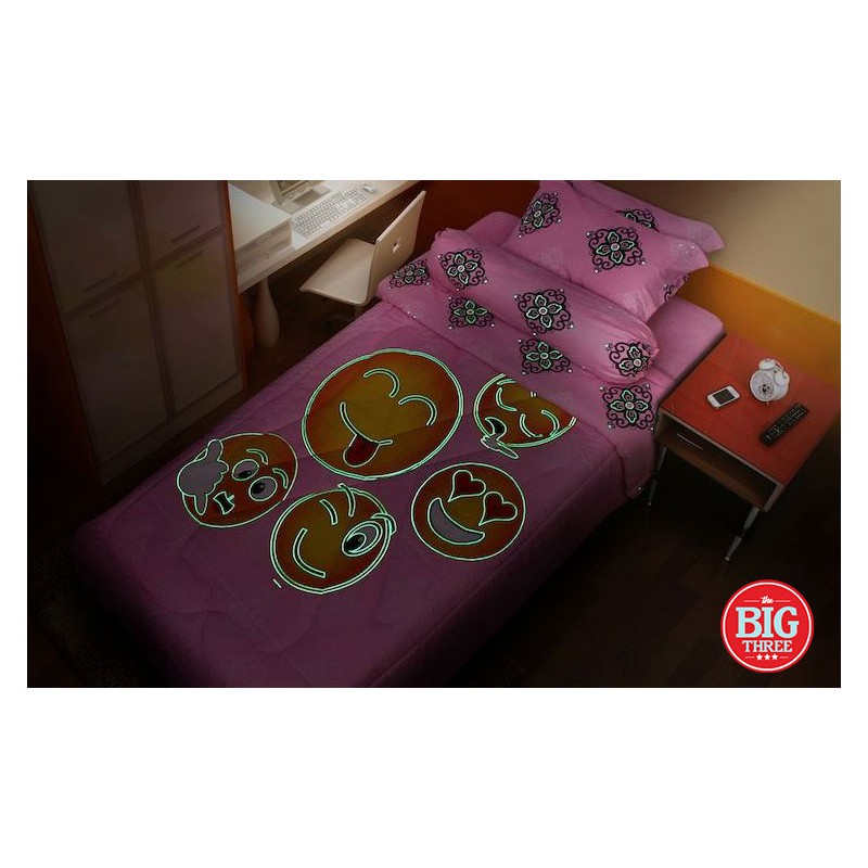 KINTAKUN YOUTH Seprai GLOW IN THE DARK 120x200 motif Smile - 120 Single Size SP Emoticon sprei