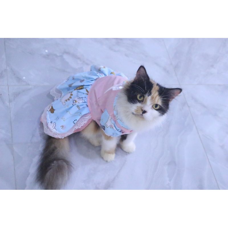 Dress Pink Motif Hewan untuk kucing &amp; anjing /Jual Baju Kucing Terlengkap &amp; Berkualitas size S-XL