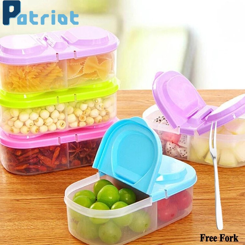 2Pcs/set Refrigerator Food Fresh-keeping Box / Double Compartment Covered Fruit Vegetable Food GrainStorage Box