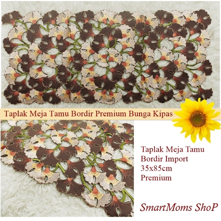 Taplak Meja Tamu Bordir Organdi Kaca Premium 40x90cm Lili Maroon