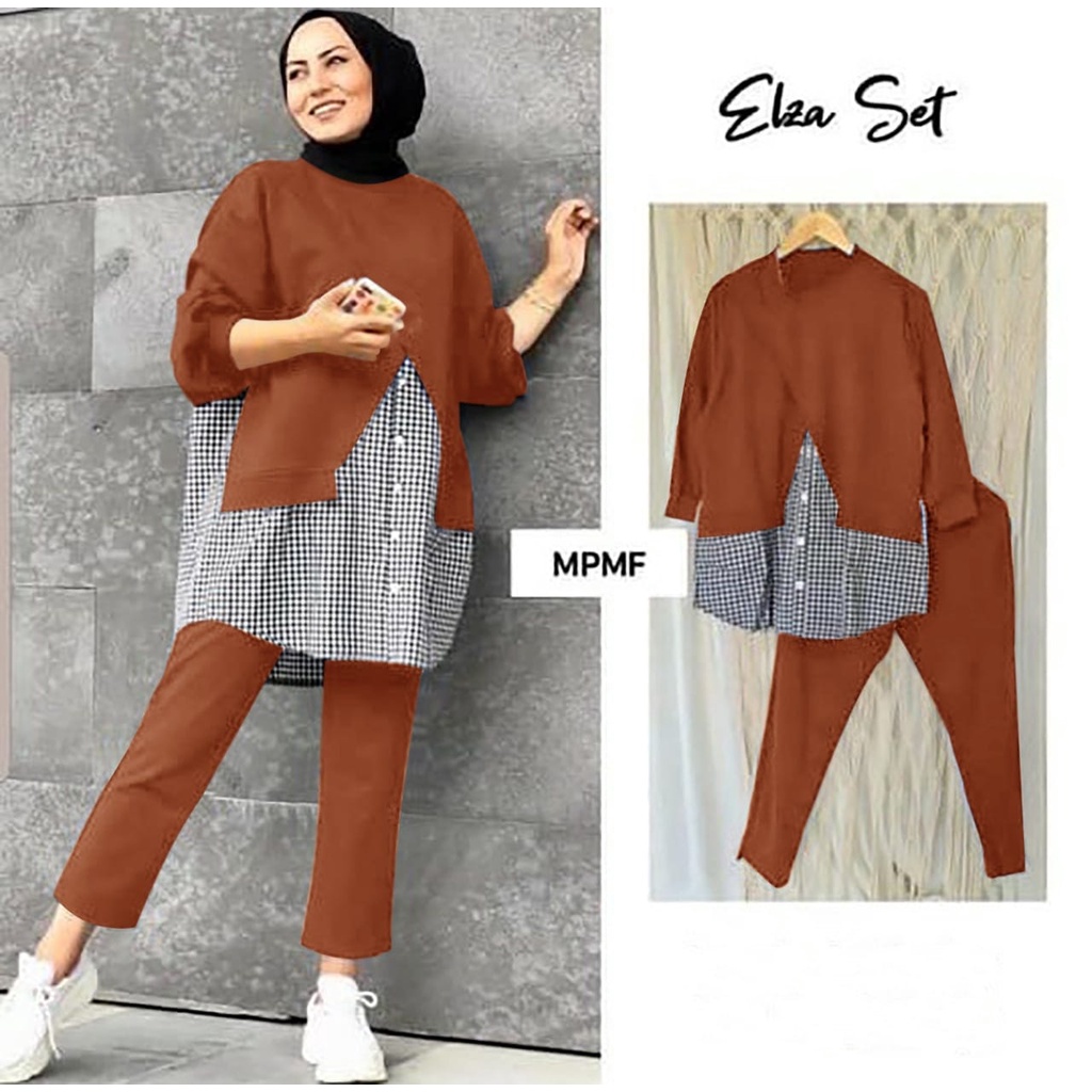 2 UKURAN 2XL 3XL HGO SET ELZE / SET ELZA CROM / ONE SET WANITA-Caramel 3XL