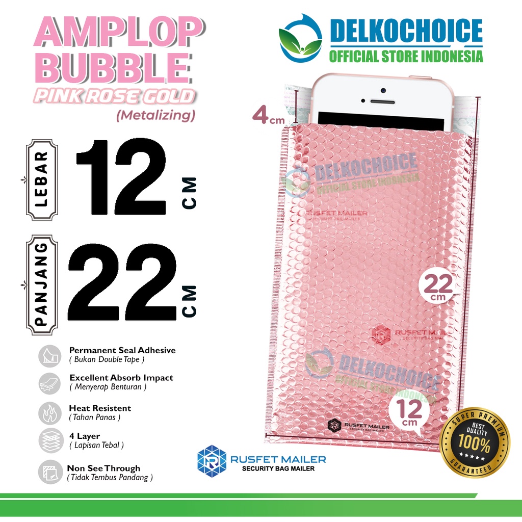 

Amplop Bubble Mailer PINK ROSE GOLD 12x18cm Bubblewrap Envelope Packing Online Rusfet Premium / SATUAN