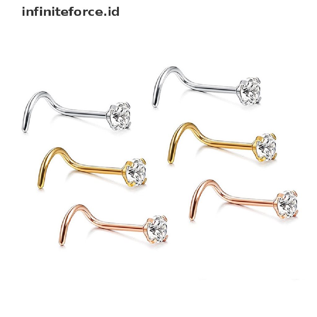 1 Pc Cincin Tindik Hidung Bahan Stainless Steel Aksen Kristal