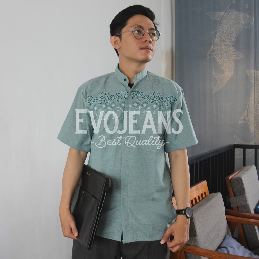 Evo Jeans - Grosir Baju Koko Terbaru Lengan Pendek Motif Bordir Bahan Katun Triji Premium