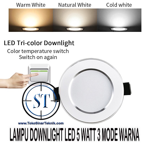 LAMPU SOROT DOWNLIGHT LED 3 WARNA 5WATT BOHLAM 5W PLAFON RUMAH Down Llight 5W 5 Watt Tingal Pakai LIstrik AC 220v Putih Kuning Warm White