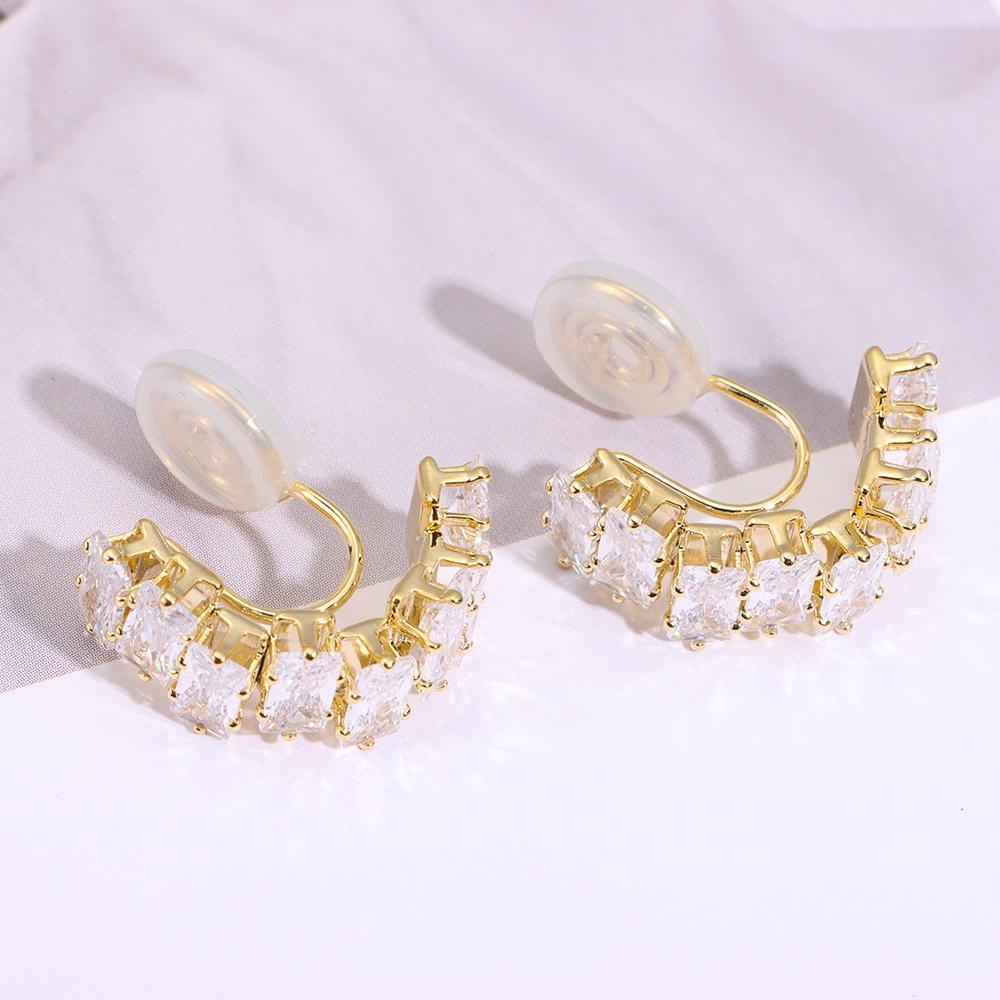 Preva Chunky Hoop Ear Clip Warna Emas Untuk Wanita Gadis Perhiasan Hadiah Cubic Zirconia Manset Telinga