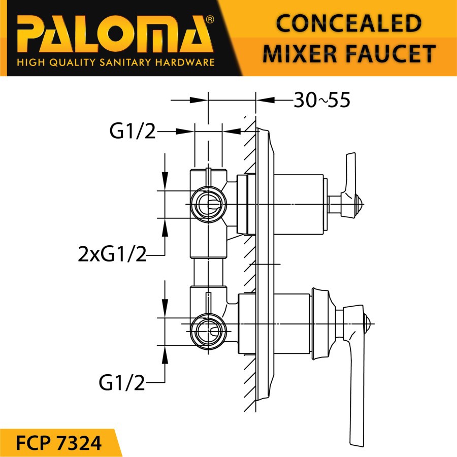 PALOMA FCP 7324 Keran Mixer 5 Lubang Tanam Dinding Tembok Kran Air