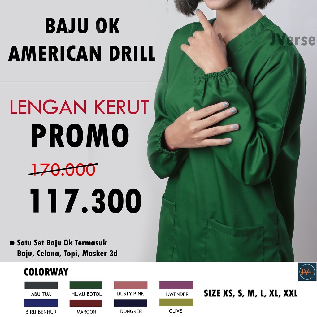 Baju Jaga LENGAN KERUT Dokter Perawat Scrub Medis OK OKA American Drill