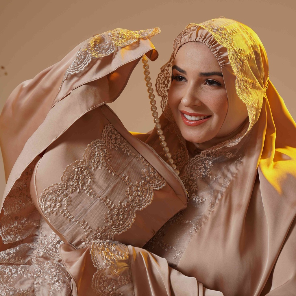 Mukena Tatuis Nova 039 Soft Armany Polos Renda Bordir Hitam Black Putih Broken White Emas Gold