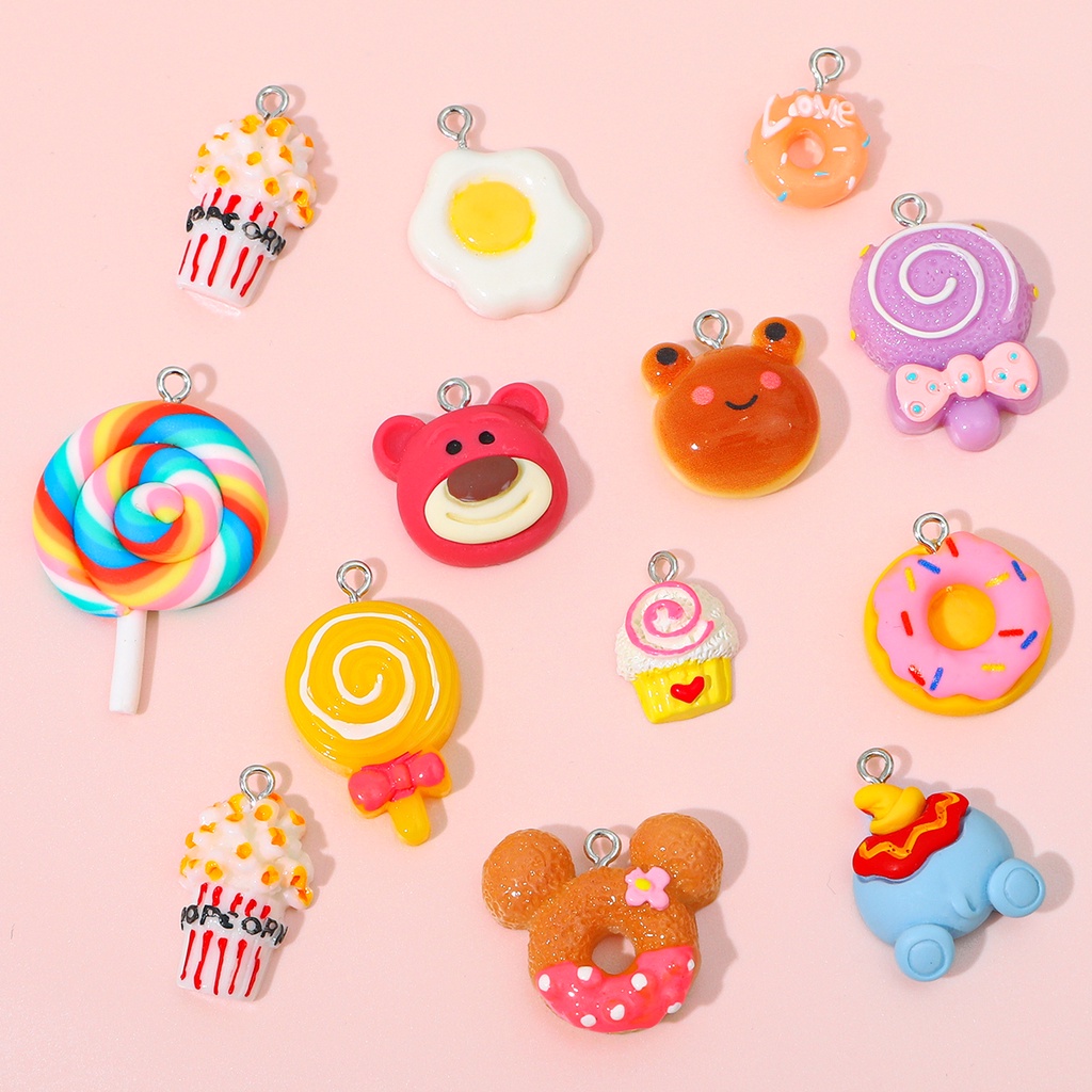 4pcs / pack Liontin Bentuk Bebek Lebah Lollipop Donat Bahan Resin Untuk Aksesoris Perhiasan