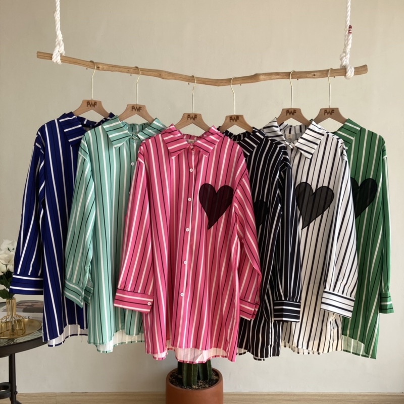 Luna Stripes Love Shirt / Baju Kemeja Wanita