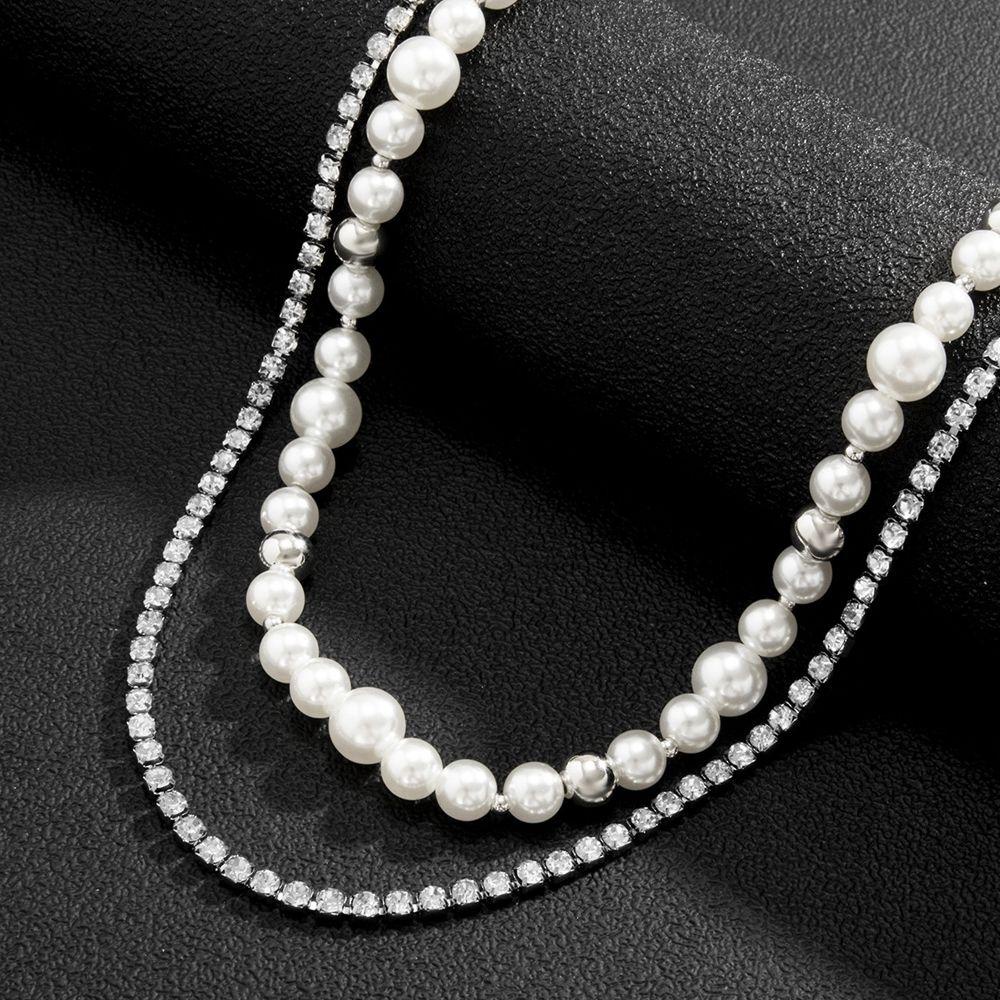 Mxbeauty Male Neckalce Elegan Vintage Mutiara Double-Layer Choker Beads Fashion Perhiasan