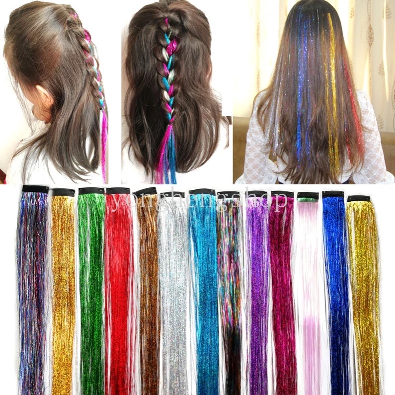 Hair Extensions Bahan Sintetis Ukuran 93m Aksen Glitter