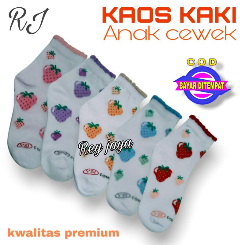 Kaos Kaki Anak Teka Paud Sd Perempuan Cewek 5 10 Tahun Motif Stroberi Panjang Tebal