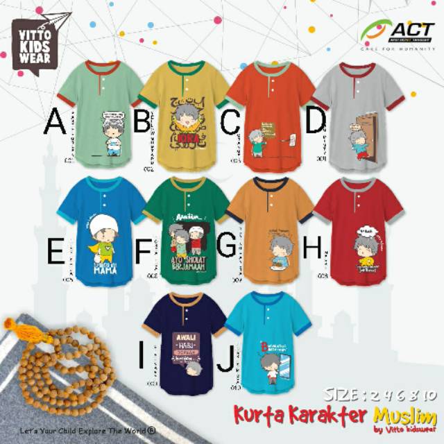 Koko Kurta Kaos Anak Vitto Kidswear Seri Karakter Muslim 2-10 Tahun