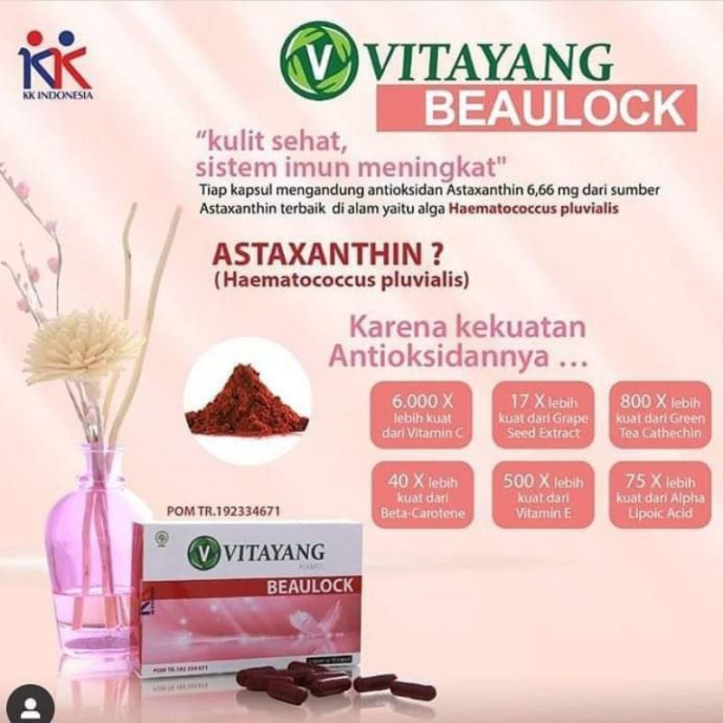 Vitayang Beaulok Astaxanthin Suplemen Kulit kecantikan Antioksidan Tinggi (6.000 X) Lebih Kuat Dari Vitamin C Original kk Indonesia