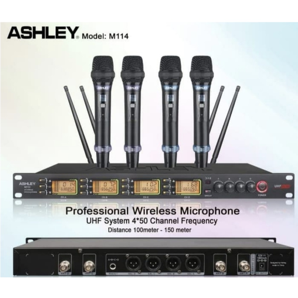 MIKROFON Mic Wireless ASHLEY M 114 MIC PEGANG ATAU JEPIT CLIP ON . M114. ISI 4 MIC. BISA UBAH FREQUENCY. ORIGINA