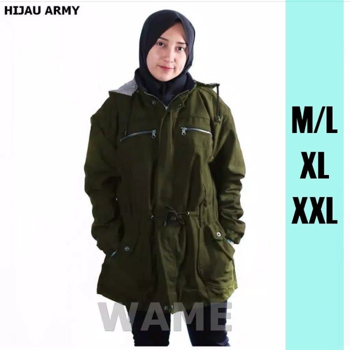 Jaket Wanita Jaket Parka Wanita Hijau Army Premium - M-L(Z8B9) Jaket Wanita Trendy Jaket Wanita Dewa