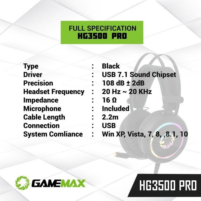 GAMEMAX HG3500 Pro USB 7.1 RGB Gaming Headset Original