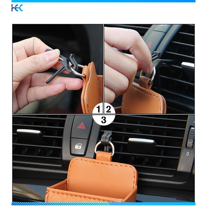 Kotak Penyimpanan Handphone / Kacamata Bahan Kulit Untuk Ventilasi Ac Mobil