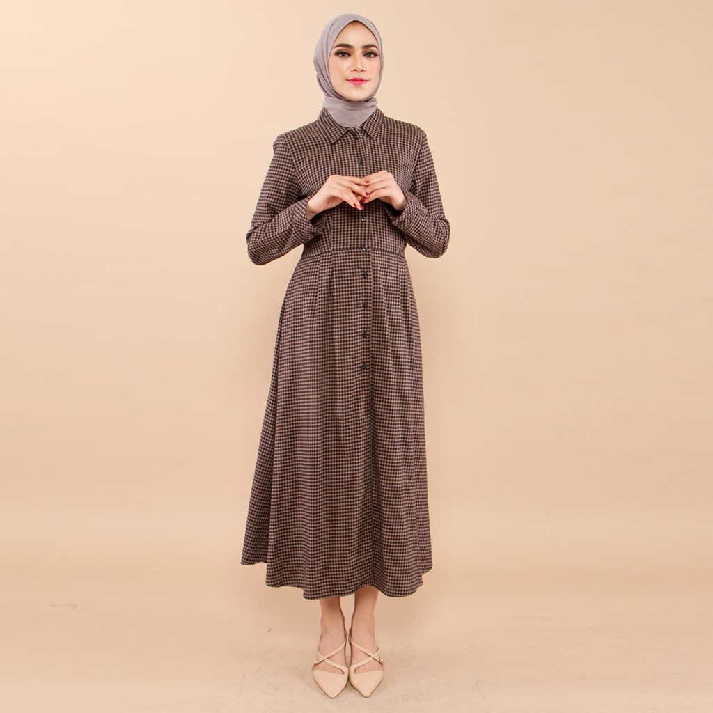 Benhill Gamis Wanita  Flannel Lengan Panjang Kotak Coklat 0565-11230