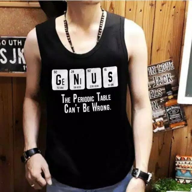 Cod- Singlet combed pria gambar GENIUS putih dan hitam ukuran M-L-XL-XXL