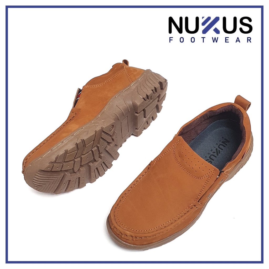 Nukus Footwear Sepatu Kasual Kulit Nubuck Slip On Pria Cokelat Tan - NKS K 01 JH