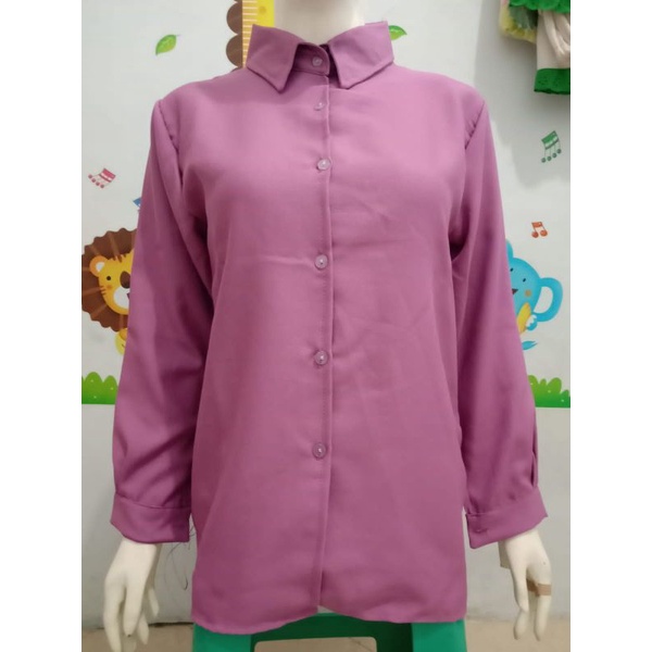 Kemeja wanita Casual Jumbo Lengan Panjang Polos Putih Basic Kerja Aurel Giovani-Purple