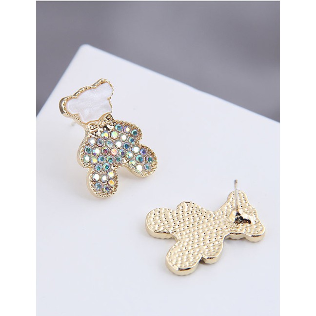 LRC Anting Tusuk Fashion Golden Diamond Bear Resin Alloy Earrings A61814