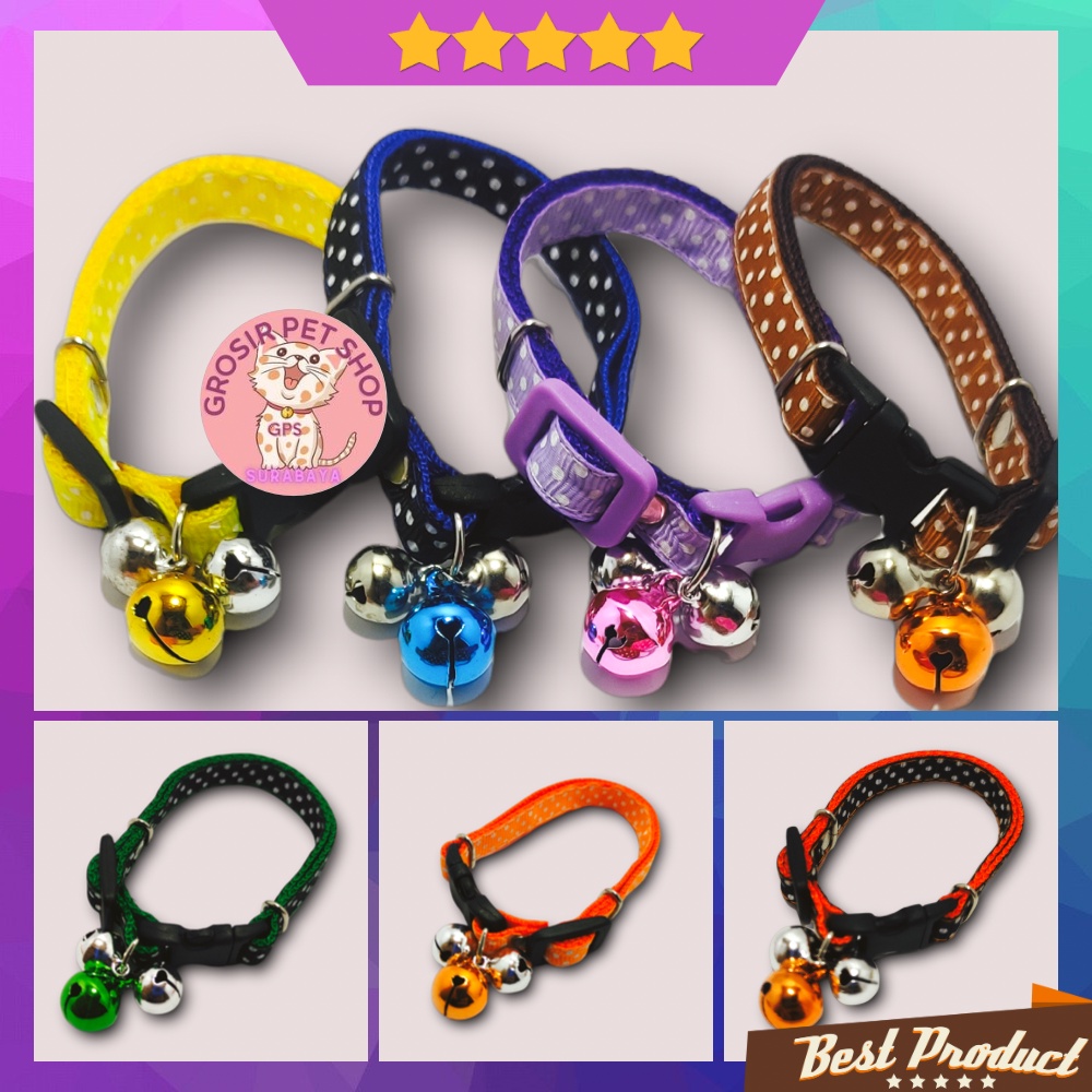 KALUNG KUCING LIONTIN WARNA MOTIF POLKADOT LONCENG BEL ISI 3 14 mm CAT PET COLLAR KALUNG ANJING KELINCI MUSANG KALUNG TALI HARNESS &amp; BRANGUS