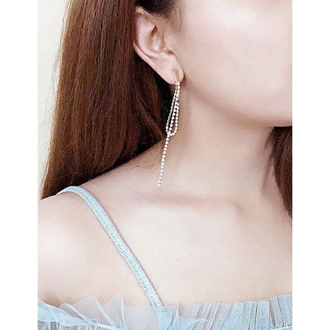 LRC Anting Tusuk Fashion Chain-studded Rhinestone Earrings F487XX