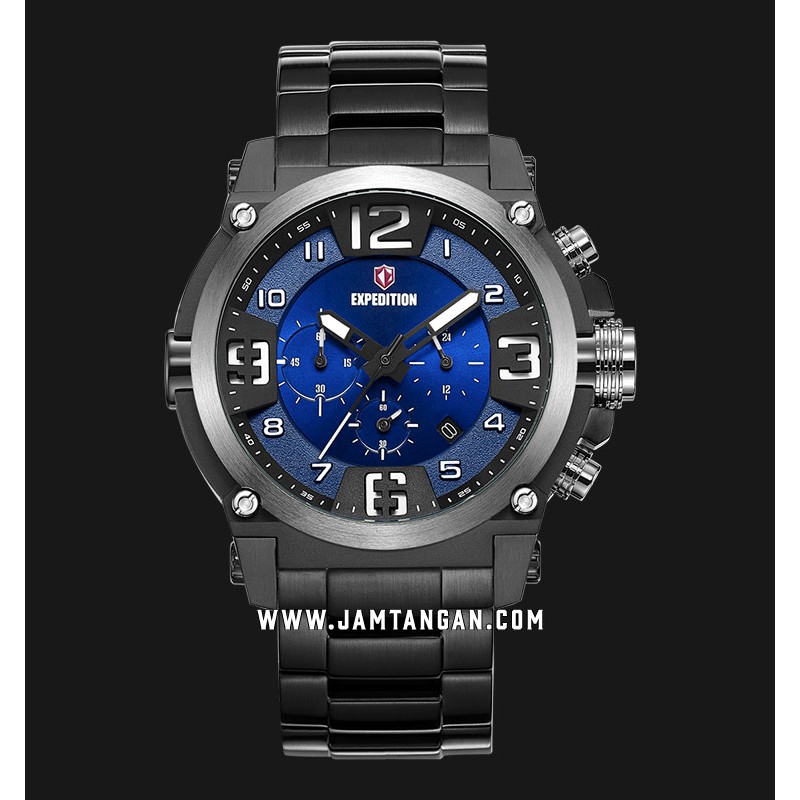 Expedition E 6605 MC BEPBU Chronograph Men Blue Dial Black Stainless Steel Strap