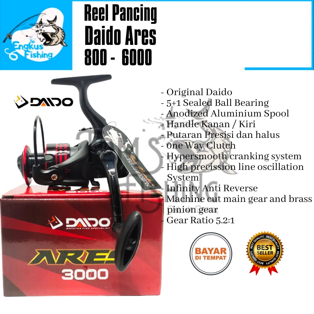 Reel Pancing Daido Ares 1000 - 6000 (5+1 Seal Bearing) One Way Murah Berkualitas - Engkus Fishing