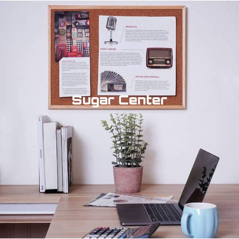 Papan Gabus/Cork Board Pin/Papan Mading Kayu Fiber 60x45 cm