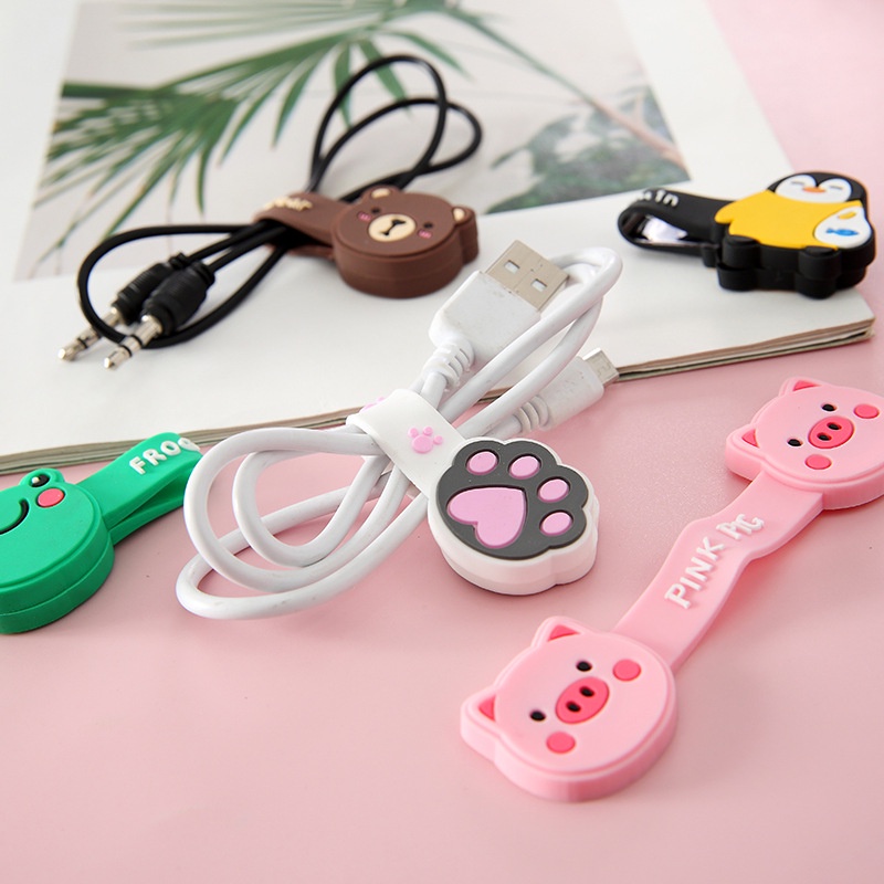 Winder Organizer Kabel Headphone Magnetik Motif Kartun Lucu Bahan Silikonkulit PU