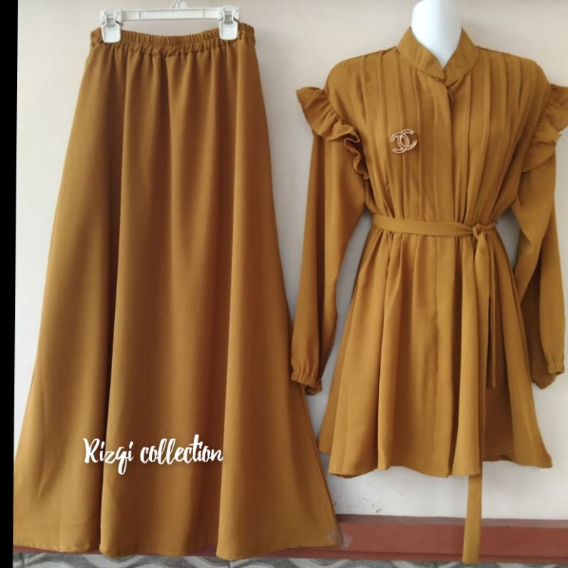 SET BLOUSE WANITA TERBARU | JIHAN SET | BLOUSE KEKINIAN | ROK | CRINKLE POLOS FREE BROSS BY RIZQI COLLECTION