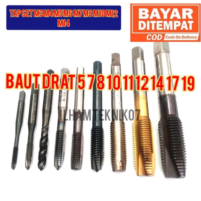 hand tap tap set M3 M4 M5 M6 M7 M8 M10 M12 M14 handtap set pembuat DRAT 5 7 8 10 11 12 14 17 19 tap 