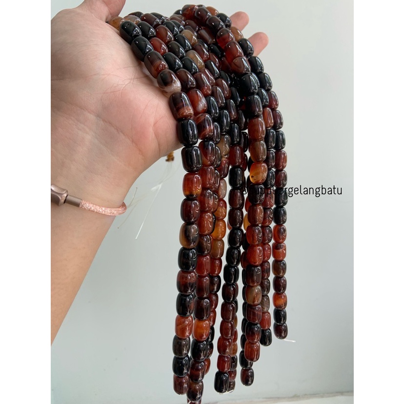 batu Penden tabung black red agate 10mm bahan akik sulaiman agatis bahan kalung gelang batu alam asli etnik vintage