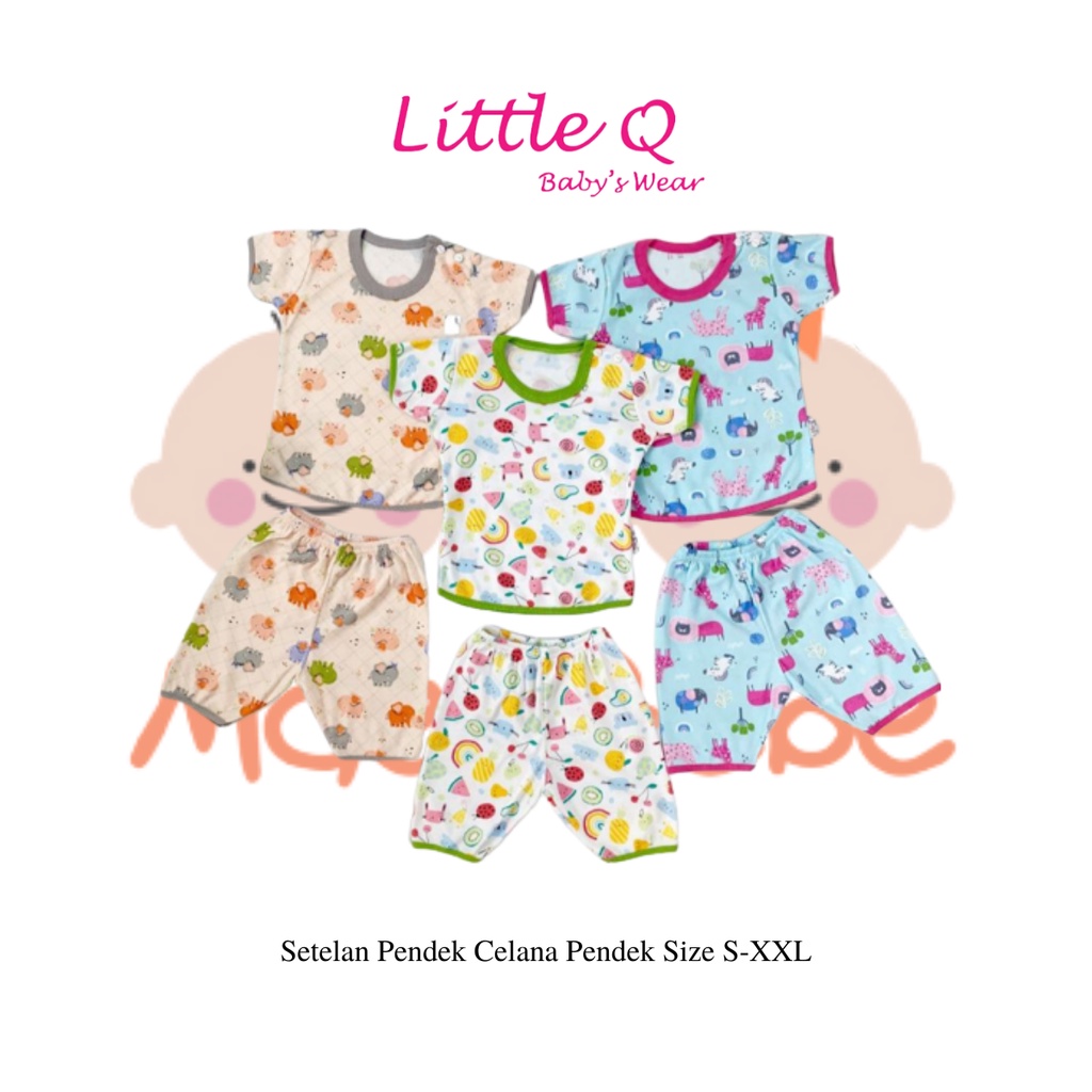 [Size SML] Little Q Setelan Oblong Motif Pendek Bis Celana Pendek 3/4 Isi 3 Pcs