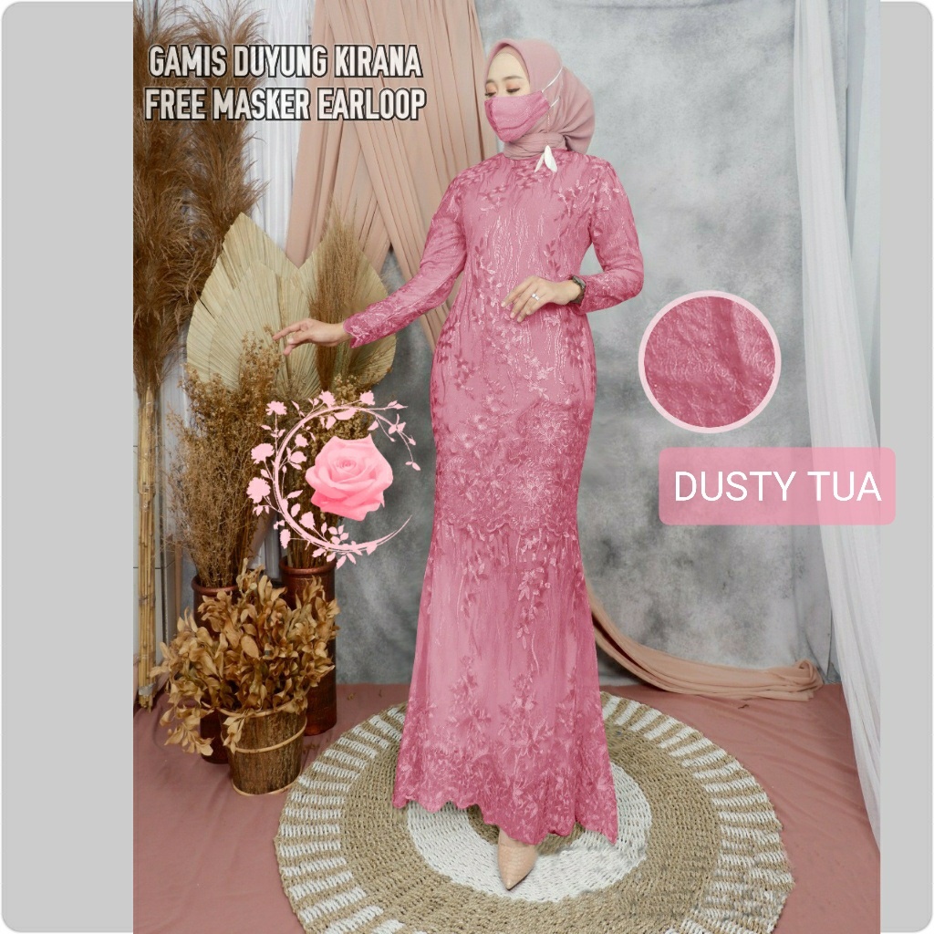 Gamis pesta kondangan GAMIS DUYUNG KIRANA maxy dress brokat tile organza keliling free masker / Dress mermaid gm