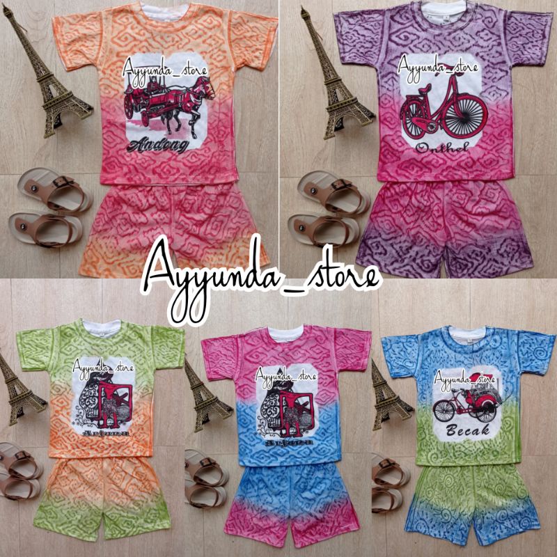 [PROMO] Setelan Baju Anak-Anak Motif Pelangi Bahan Kaos