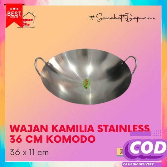 Wajan Stainless Penggorengan Wok Kuali Premium Wajan Kamilia Stainless 36 Cm Komodo / Kuali