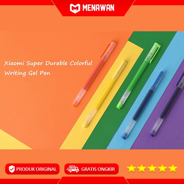 Xiaomi Mi Super Durable Colorful Writing Gel Pen Pulpen Pena Warna 5 Pcs