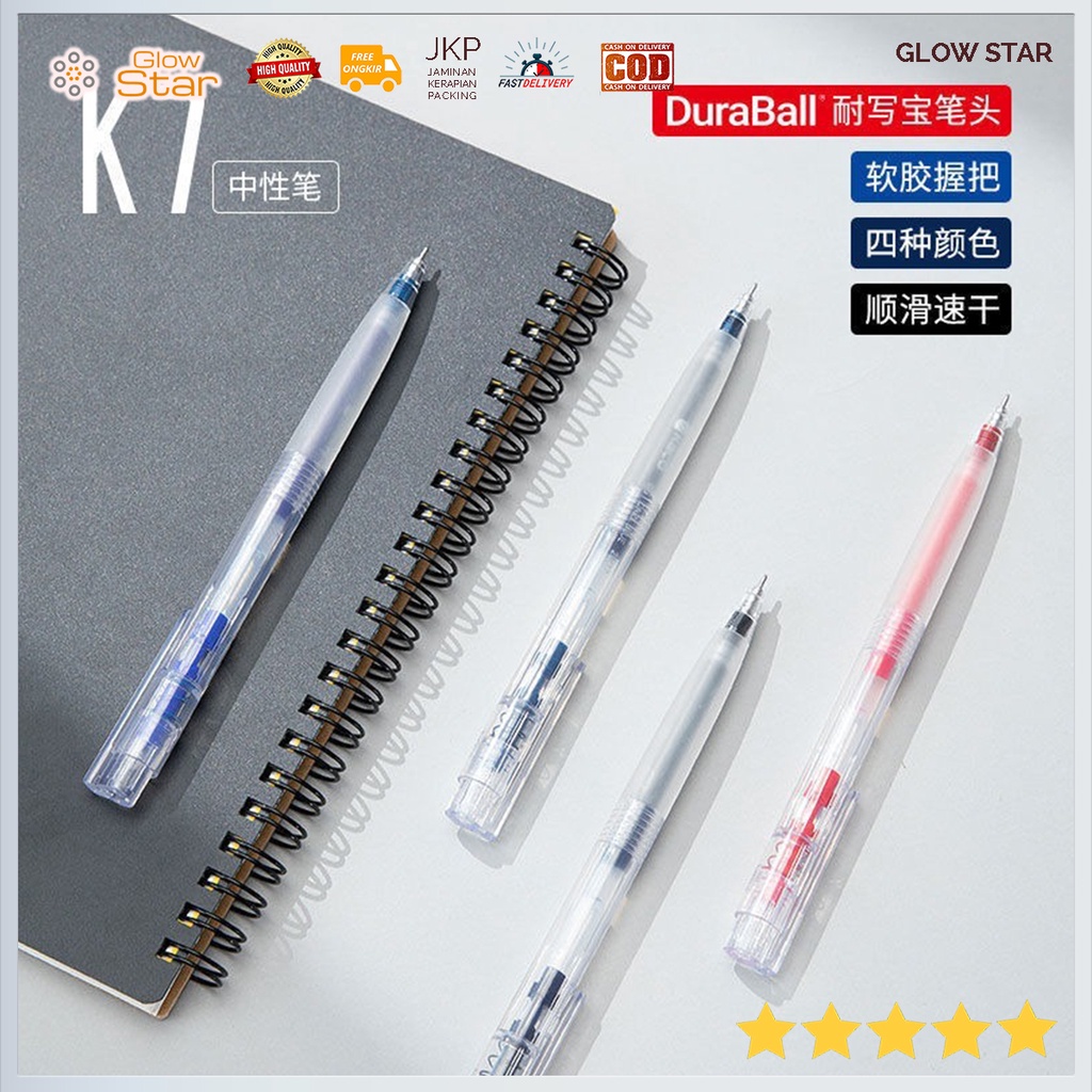 KACO K7 Bolpen Alat Tulis Gel Pen Pena Pulpen Bolpoin Push Type Transparent 0.5mm Black Red Blue