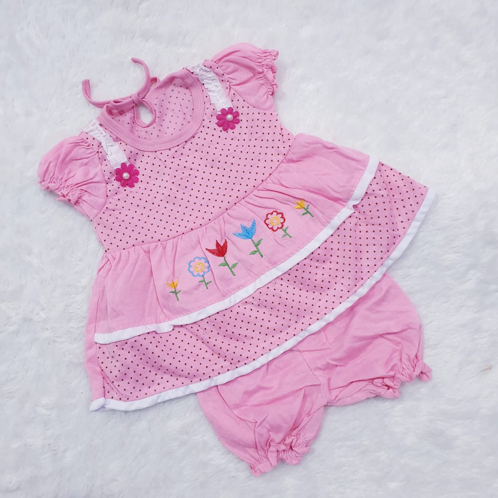 setelan dress bayi umur 0 - 12 bulan dress anak lucu / set pakaian bayi / baju bayi