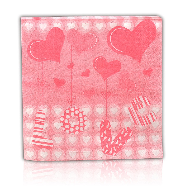 Table Napkin Paper Cute Pink Tissue Love Heart Printed Cafe Wedding Party Tissue Placemat Napkin Festival