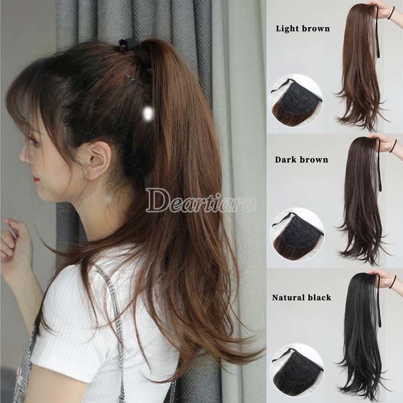 Wig / Rambut Palsu Wanita Model Ponytail Keriting Natural Invisible Panjang 45cm